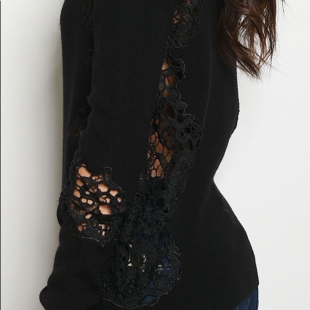 ❌DONATED❌Black Crochet Detail Sweater Knit V-neck Top - Picture 2 of 9